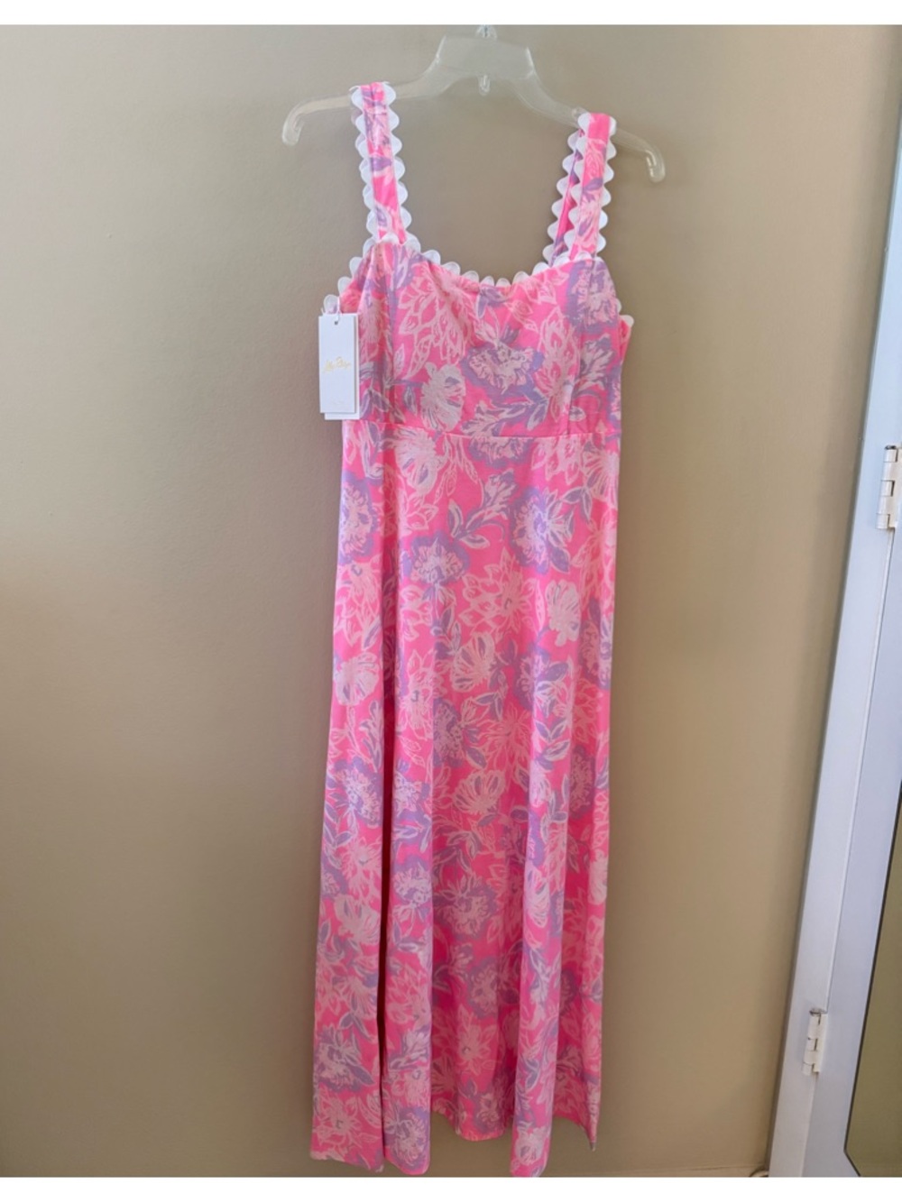 Lily Pulitzer Pink Floral Maxi Dress with Scallop Straps